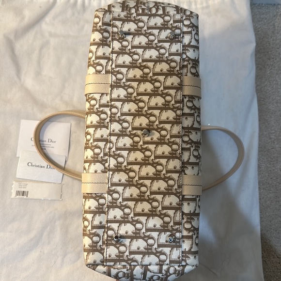 CHRISTIAN DIOR Trotter Pattern Flower Embroidered Handbag Beige - Picture 4 of 10
